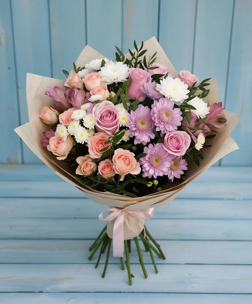 Букет цветов из: Хризантемы, Розы и Альстромерии в Роговской