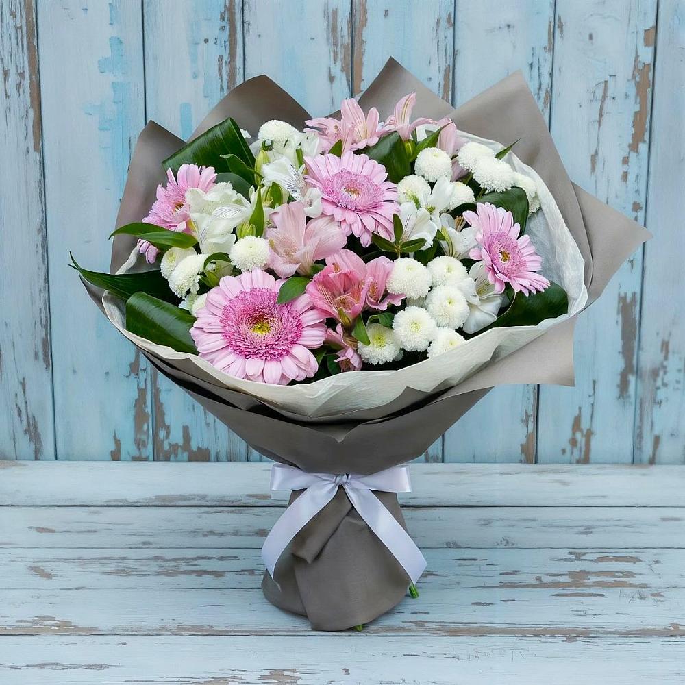 Букет цветов из: Герберы, Альстромерии и Хризантемы в Роговской